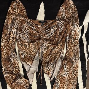 Forever 21 Brown Leopard Lightweight. Print Crop Blouse